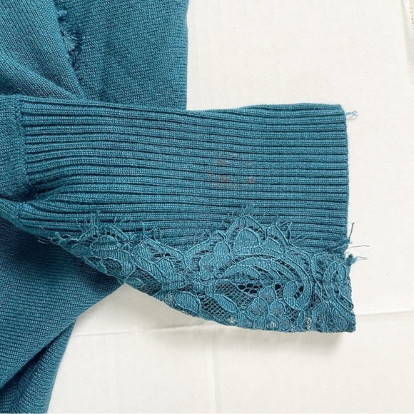 CABLE & GAUGE Women’s Teal Pullover Lace Sleeve Sweater - Medium - Picture 10 of 11